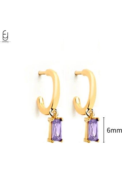 925 Ayar Gümüş Iğne Yüksek Kalite Mor Zirkon Altın Halka Küpeler Kadınlar Için Moda Kalp Şeklinde Küpe Parti Lüks Takı (Yurt Dışından)