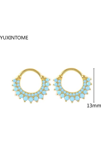 925 Gümüş Damızlık Turkuaz Halka Küpe Bayan Ins Tarzı Narin Çiçek Mavi Delici Huggie Küpe Takı (Yurt Dışından)