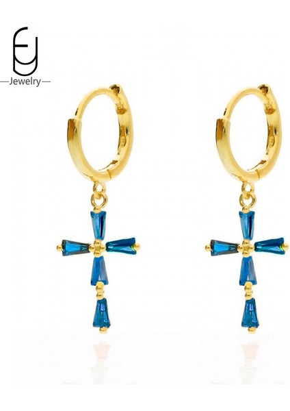 925 Ayar Gümüş Küpe Moda Halka Küpeler Koyu Mavi Kolye Altın Küpe Yüksek Kaliteli Kadın Takı Lüks Hediye (Yurt Dışından)