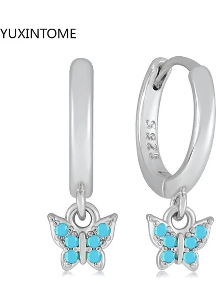 925 Gümüş Damızlık Turkuaz Halka Küpe Bayan Ins Tarzı Narin Çiçek Mavi Delici Huggie Küpe Takı (Yurt Dışından)