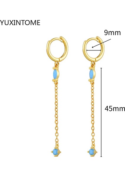 925 Gümüş Damızlık Turkuaz Halka Küpe Bayan Ins Tarzı Narin Çiçek Mavi Delici Huggie Küpe Takı (Yurt Dışından)