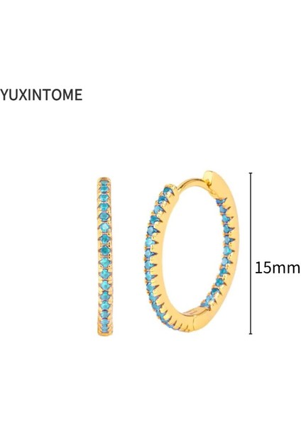 925 Gümüş Damızlık Turkuaz Halka Küpe Bayan Ins Tarzı Narin Çiçek Mavi Delici Huggie Küpe Takı (Yurt Dışından)