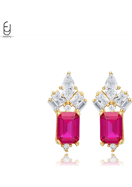 925 Sterling Silver Needle Rose Red Earrings Ladies Water Drop / Heart Shaped Pendant Gold Earrings Fashion Jewelry Gift (Yurt Dışından)