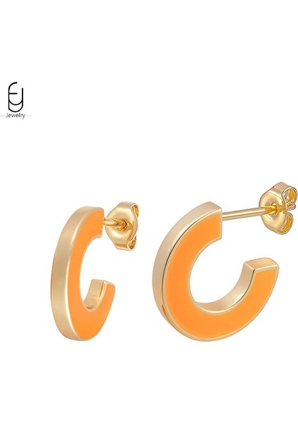 925 Ayar Gümüş Saplama Küpe Moda Halka Küpe Turuncu/sarı Kolye Altın Küpe Yüksek Takı Kadın Hediye (Yurt Dışından)