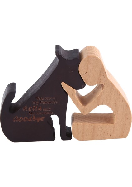 Ahşap Köpek Ailesi Heykeli El Yapımı Ahşap Dekorasyon Adam+Yavru (Yurt Dışından)