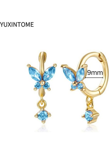 925 Gümüş Damızlık Turkuaz Halka Küpe Bayan Ins Tarzı Narin Çiçek Mavi Delici Huggie Küpe Takı (Yurt Dışından)