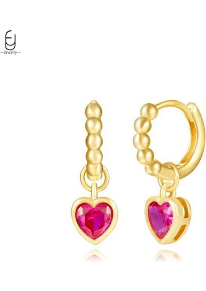 925 Sterling Silver Needle Rose Red Earrings Ladies Water Drop / Heart Shaped Pendant Gold Earrings Fashion Jewelry Gift (Yurt Dışından)