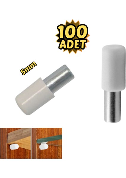 Plastik Başlı Metal Raf Pimi 5 mm Paslanmaz 100’LÜ