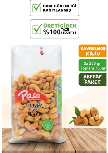 Kavrulmuş Kaju Fıstığı Şeffaf Paket 250 gr x 3 Adet (Naturel )