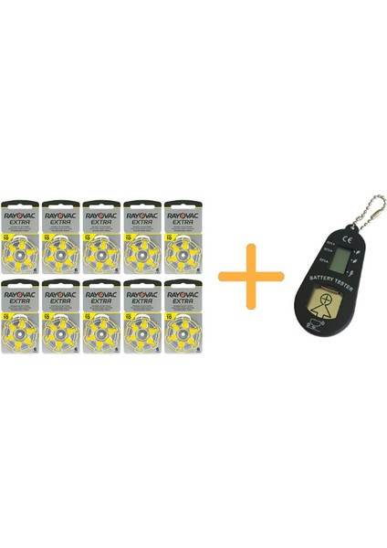 Extra 10 Numara Işitme Cihazı Pili (10 Paket x 6 Adet = 60 Adet Pil) + Hediye Işitme Cihazı Pil Ölçer