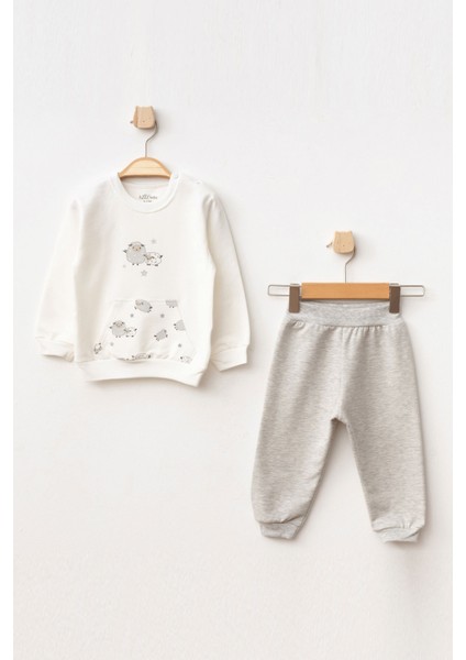 Erkek Bebek Kuzu Desenli Sweatshirt Pantolon 2 'li Alt Üst Bebek Takımı 3 Ay - 18 Ay