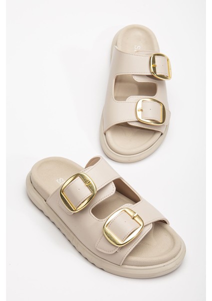 Harmony Çift Tokalı Yumuşak Tabanlı Günlük Bej Terlik