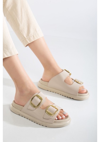 Harmony Çift Tokalı Yumuşak Tabanlı Günlük Bej Terlik fırsatları