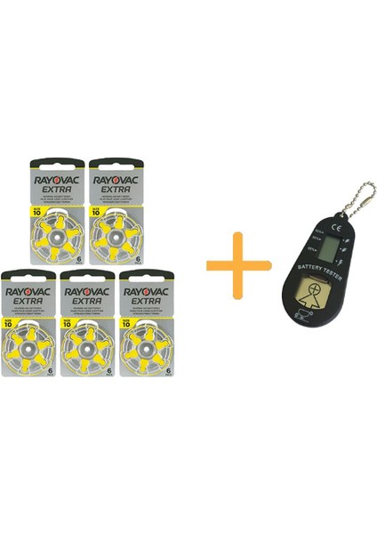 Extra 10 Numara Işitme Cihazı Pili (5 Paket x 6 Adet = 30 Adet Pil) + Hediye Işitme Cihazı Pil Ölçer
