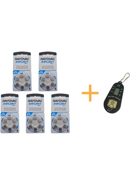 Koklear Implant Işitme Cihazı Pili, Rayovac 675CP Implant Pro+ (5 Paket x 6 Adet = 30 Adet Pil) + Hediye Işitme Cihazı Pil Ölçer