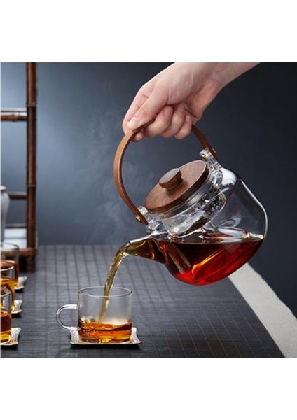 Borosilikat Isıyadayanıklı Cam Demlik Bambu Saplı ve Kapaklı 900 ml
