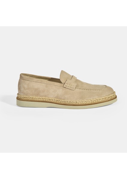 Bej Erkek Örgü Detaylı Süet Loafer