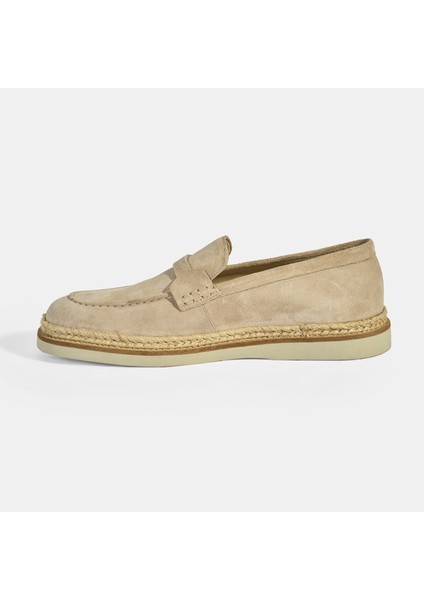 Bej Erkek Örgü Detaylı Süet Loafer