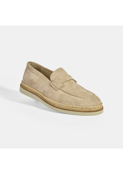 Bej Erkek Örgü Detaylı Süet Loafer