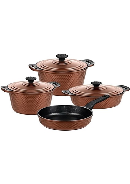 Trıana - 3536 - 7 Parça Biogranit, Döküm, Tencere , Tava, Çeyiz Seti - Bronz Renk