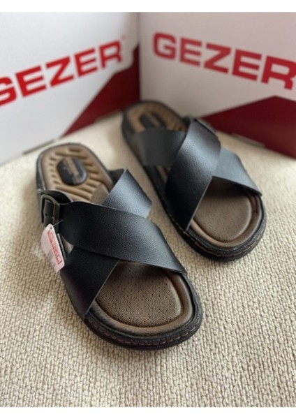 Erkek Ortopedik Rahat Taban Çapraz Ayarlanabilir Siyah Erkek Terliği