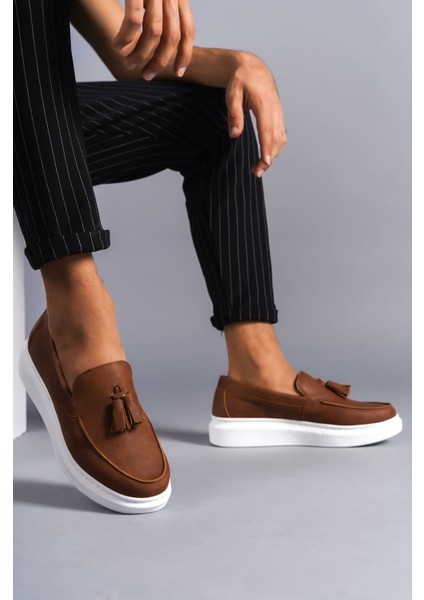 SLW154 Blaze Bağcıksız Püsküllü Cilt Erkek Günlük Erkek Klasik Ayakkabı Taba Beyaz fiyatları