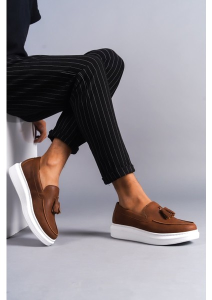 SLW154 Blaze Bağcıksız Püsküllü Cilt Erkek Günlük Erkek Klasik Ayakkabı Taba Beyaz modelleri