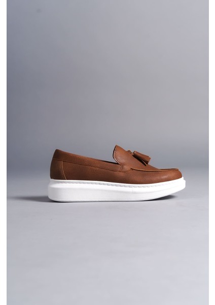 SLW154 Blaze Bağcıksız Püsküllü Cilt Erkek Günlük Erkek Klasik Ayakkabı Taba Beyaz fırsatları