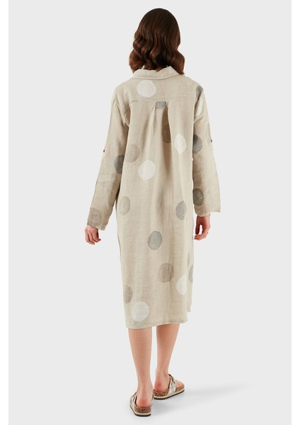 Via Dante % 100 Keten Regular Fit Desenli Midi Elbise Bayan Elbise 7250S635 fiyatları