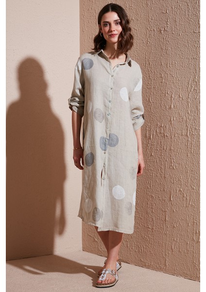 Via Dante % 100 Keten Regular Fit Desenli Midi Elbise Bayan Elbise 7250S635 modelleri