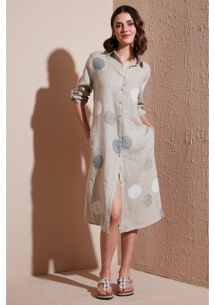 Via Dante % 100 Keten Regular Fit Desenli Midi Elbise Bayan Elbise 7250S635 fırsatları