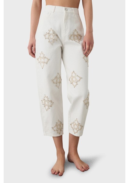 Taşlı Pamuk Slim Fit Yüksk Bel Boru Paça Pantolon Bayan Pantolon 053 fiyatları