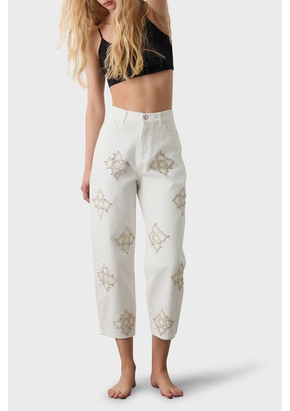 Taşlı Pamuk Slim Fit Yüksk Bel Boru Paça Pantolon Bayan Pantolon 053 modelleri