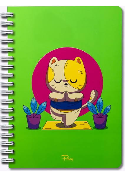 Meditation Cat Neon Yeşil Kareli Defter 17X24 modelleri