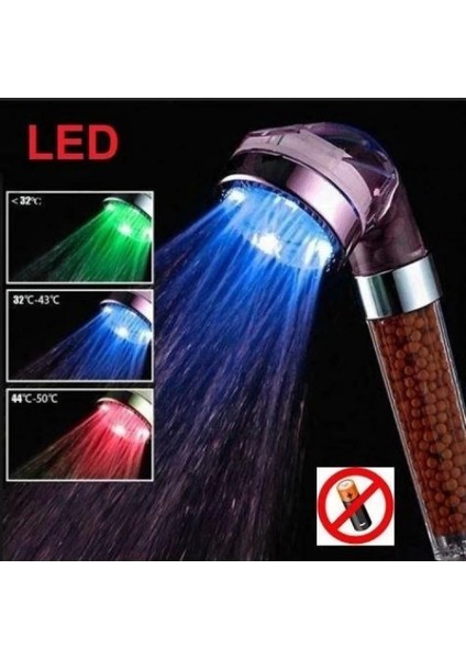 Tasarruflu Boncuklu Ledli Duş Başlık Seti Pil Veya Elektrik Gerekmez Kinetik Enerjili