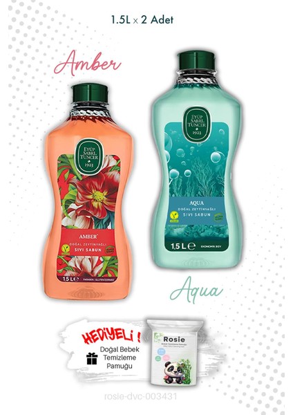 Aqua ve Amber Sıvı Sabun 1.5 lt ve Rosie Mendil
