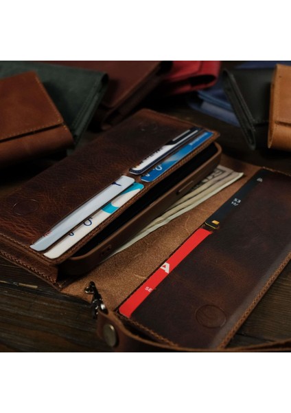 Deri Kapaklı Universal Telefon Kılıfı Kartlıklı ve Para Bölmeli Yatay Cüzdan modelleri