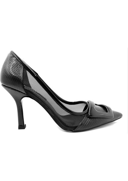 Mıcam 6525 Kadın Tokalı Tül Detaylı Stiletto Siyah