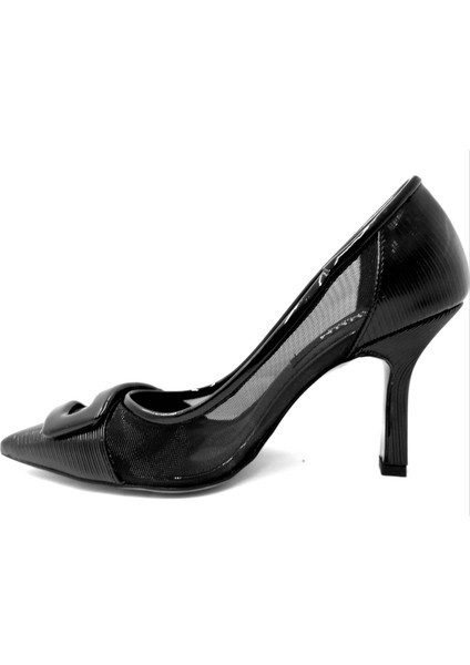 Mıcam 6525 Kadın Tokalı Tül Detaylı Stiletto Siyah