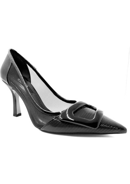 Mıcam 6525 Kadın Tokalı Tül Detaylı Stiletto Siyah