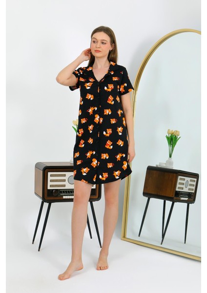 Akbeniz Kadın Pamuk Penye Kısa Kol Düğmeli Siyah Tunik Gecelik 13111HBCV00008E1B62 fiyatları