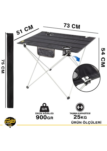 Funky Chaırs Ultralight Katlanır Kamp Masası + 4 Adet Katlanabilir Tabure - Siyah fırsatları