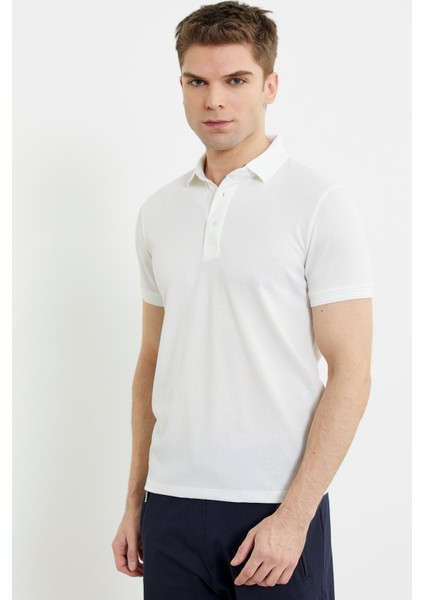 Renk Kombinli Polo Yaka Tişört - Beyaz