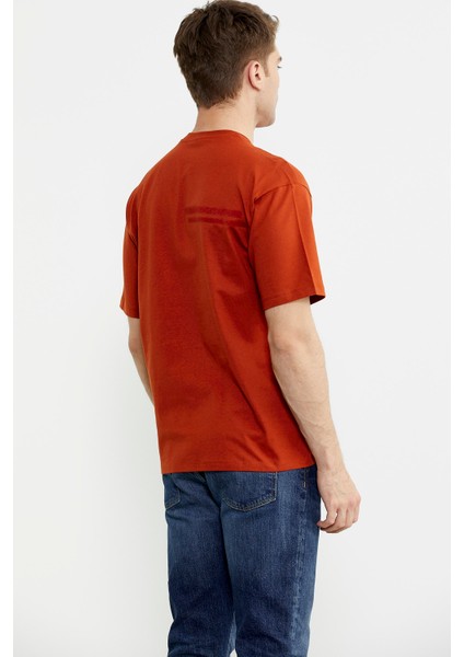 Bisiklet Yaka Oversize Pamuk Tişört - Kiremit fırsatları