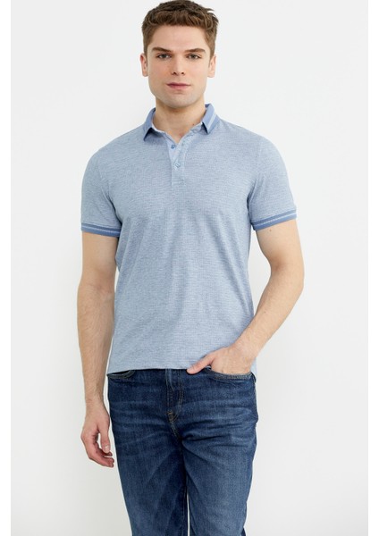 Renk Kombinli Polo Yaka Tişört - Mavi