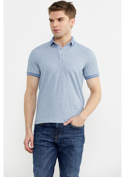 Renk Kombinli Polo Yaka Tişört - Mavi modelleri