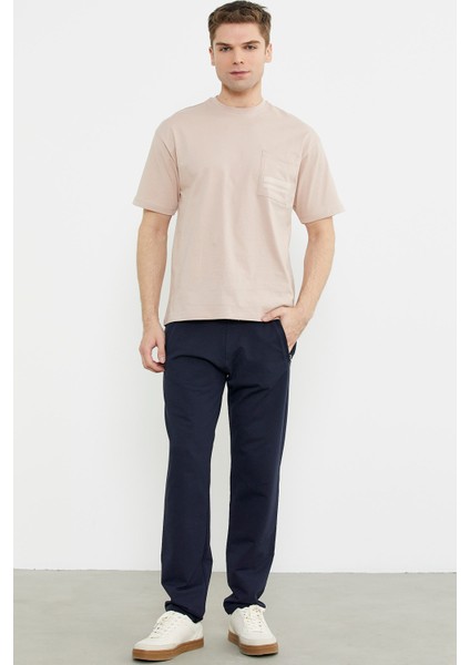 Bisiklet Yaka Oversize Pamuk Tişört - Pudra