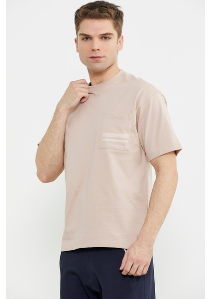 Bisiklet Yaka Oversize Pamuk Tişört - Pudra fiyatları