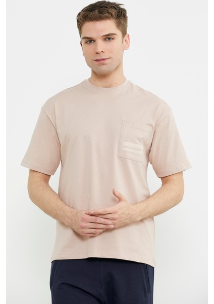 Bisiklet Yaka Oversize Pamuk Tişört - Pudra fırsatları