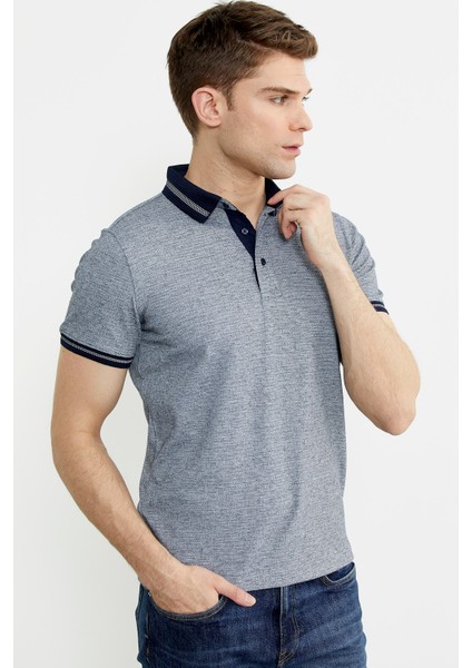 Renk Kombinli Polo Yaka Tişört - Lacivert fırsatları